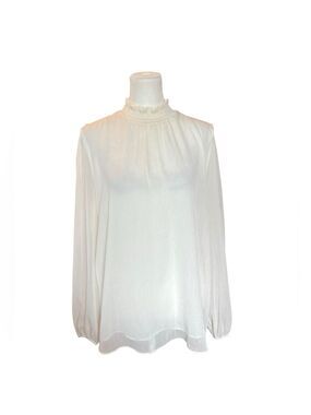 Ann Taylor Factory White Long Sleeve Pleated Blouse